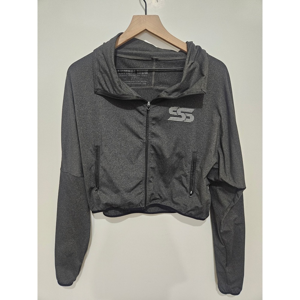 Combat Iron Apparel Co Womens XL Gray Cropped Full Zip Windbreaker Jacket Logo